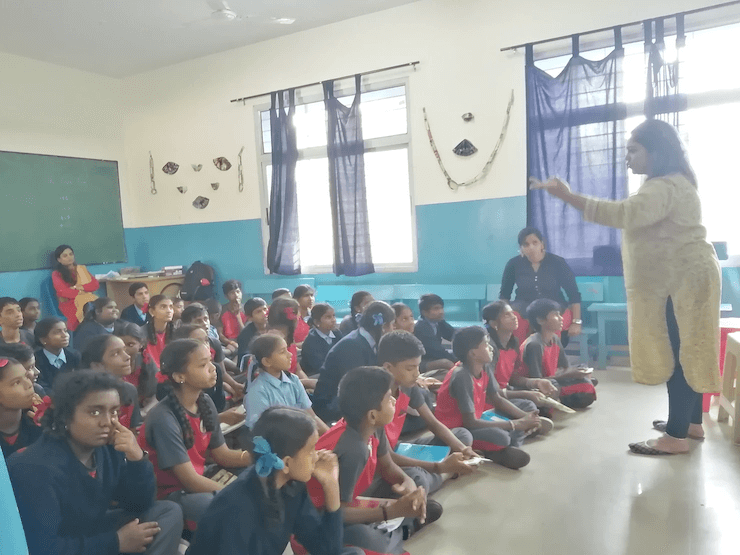 Introducing Class Saathi to students in school