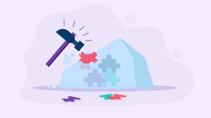 Illustration showing ice breaking with hammer for jigsaw puzzle pieces