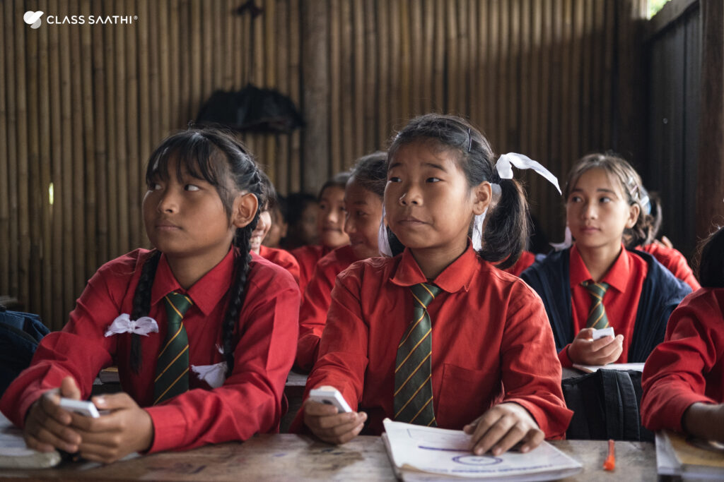 Students using Class Saathi in Sunbird Trust funded school in Ijeirong, Manipur